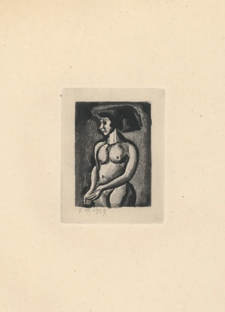 Exposition Georges rouault Les Réincarnations du Père Ubu Fille au grand chapeau gravure Centre Cristel Éditeur d'Art