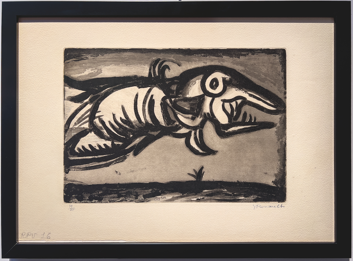 Exposition Georges Rouault retour à Saint-Malo Réincarnations du Père Ubu : Le Poisson Volant gravure originale Centre Cristel Éditeur d'Art