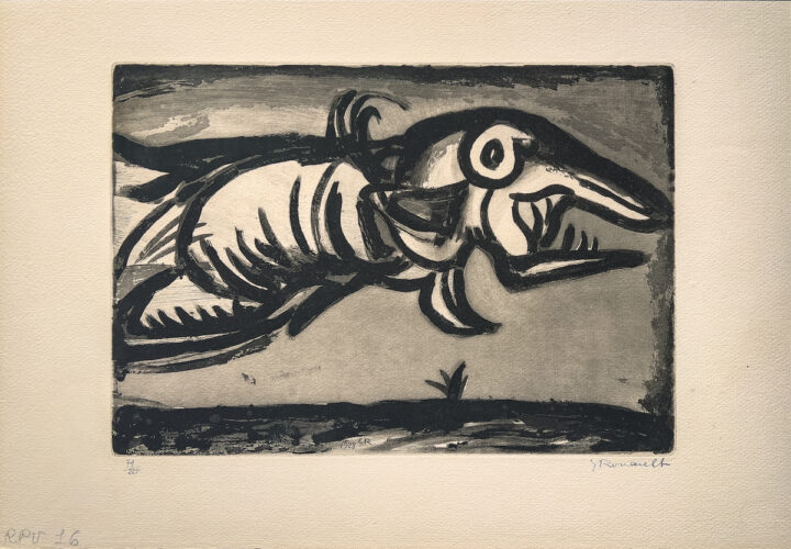 Exposition Georges Rouault retour à Saint-Malo Réincarnations du Père Ubu : Le Poisson Volant gravure originale Centre Cristel Éditeur d'Art