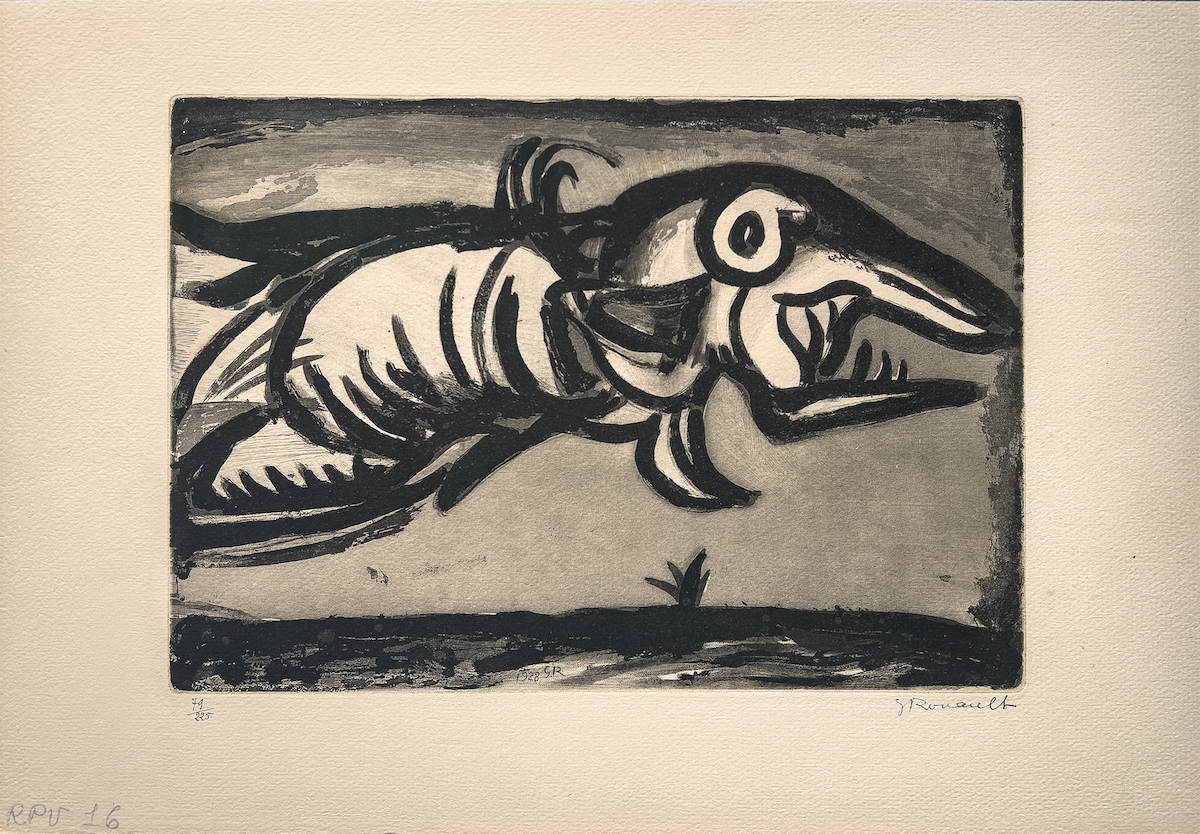 Exposition Georges Rouault retour à Saint-Malo Réincarnations du Père Ubu : Le Poisson Volant gravure originale Centre Cristel Éditeur d'Art