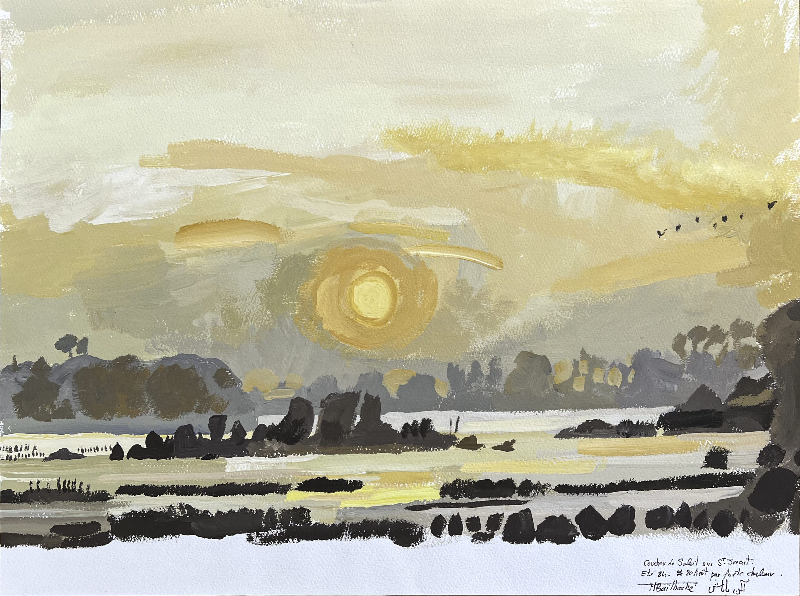 Alain Bailhache Coucher de soleil sur Saint-Jacut 1984 gouache