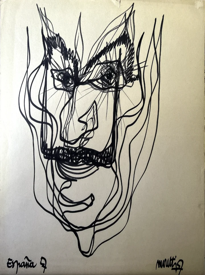 Raymond Moretti 'Hommage à Salvador Dalí" dessin encre