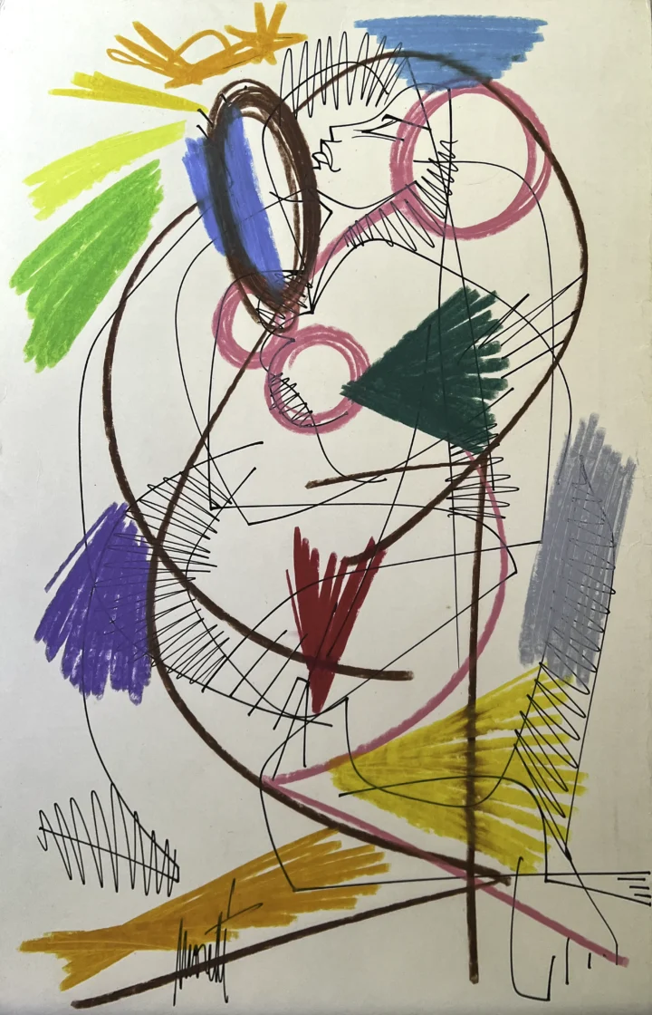 Raymond Moretti "La femme aux éclats de couleurs" dessin encre feutres