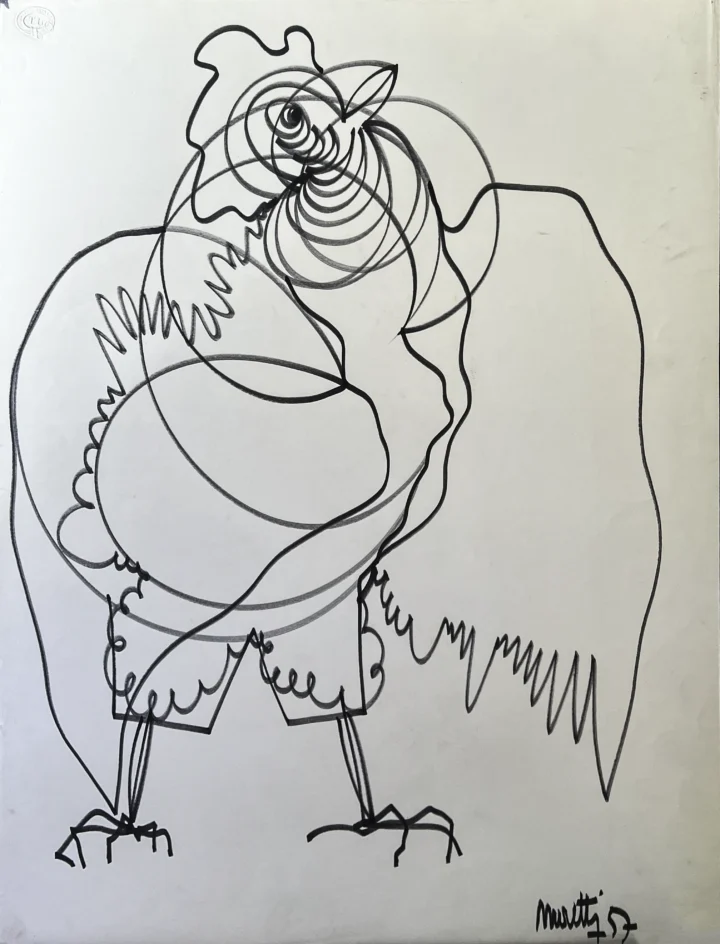 Raymond Moretti "Le coq" encre dessin