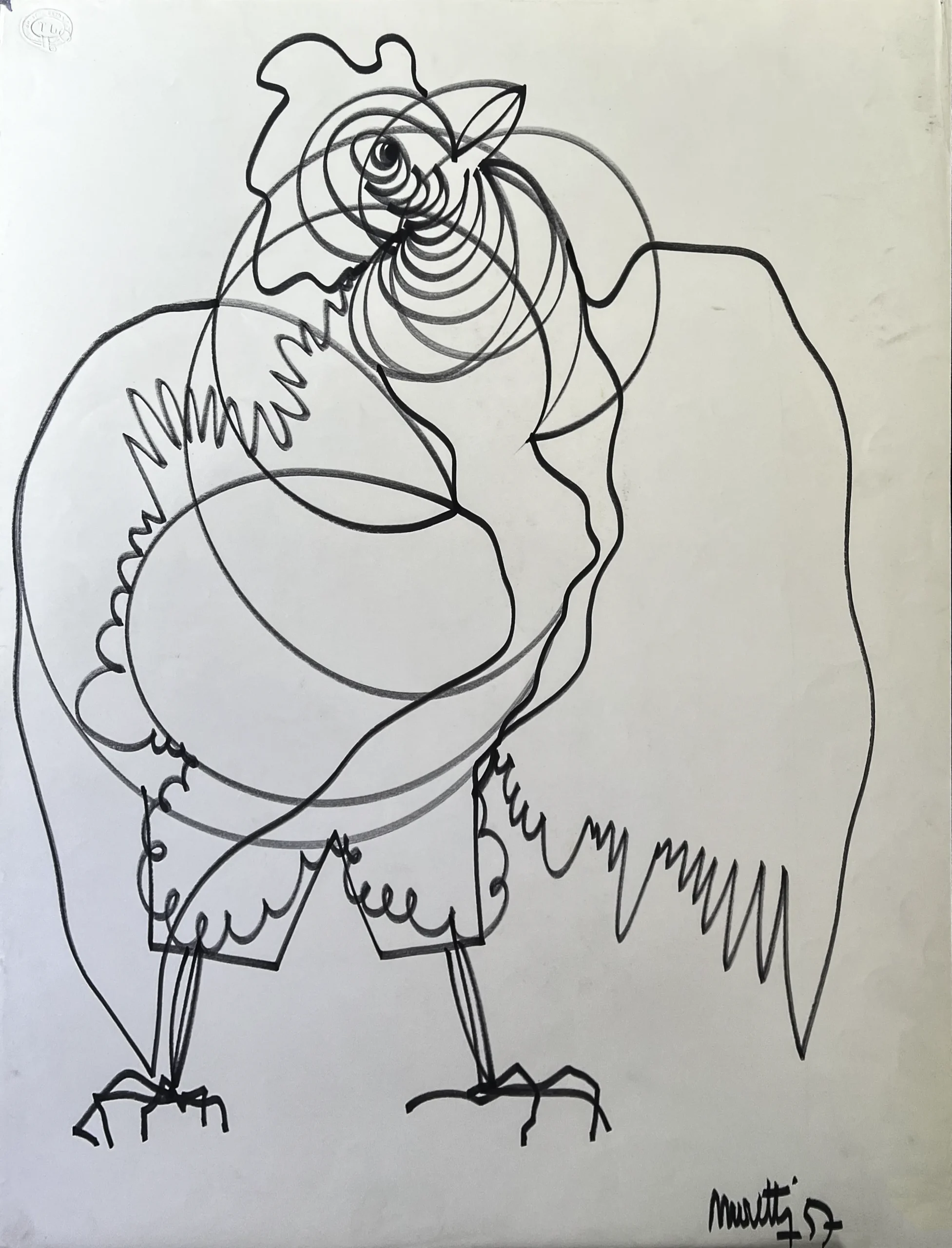 Raymond Moretti "Le coq" encre dessin