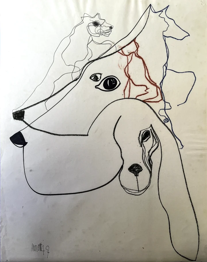Raymond Moretti "Les chiens" encre dessin