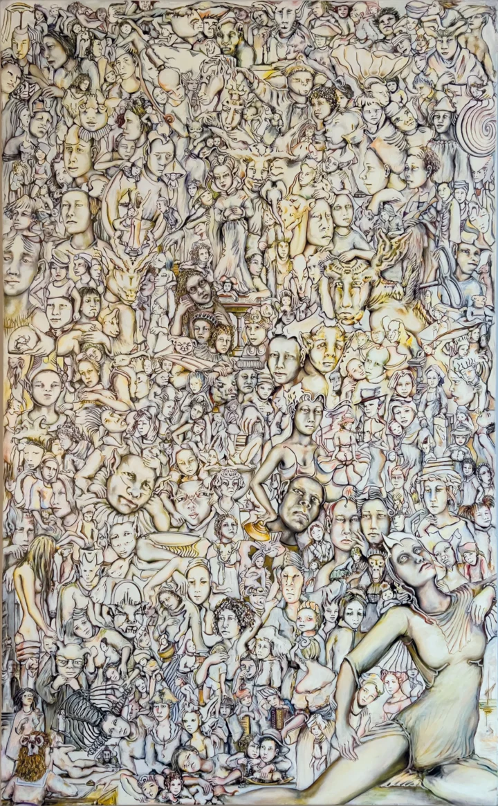 Nadyn KUNTZ Dans sa grande humanité, la fille d'aujourd'hui vit le téléphone et des fleurs à la main huile sur toile Centre Cristel Saint-Malo
