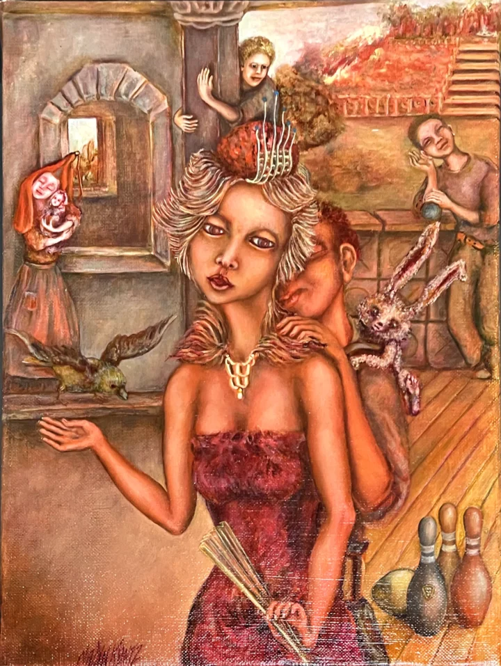 Nadyn KUNTZ Au pays d'Alice glacis à l'ambre liquide sur toile Centre Cristel Saint-Malo
