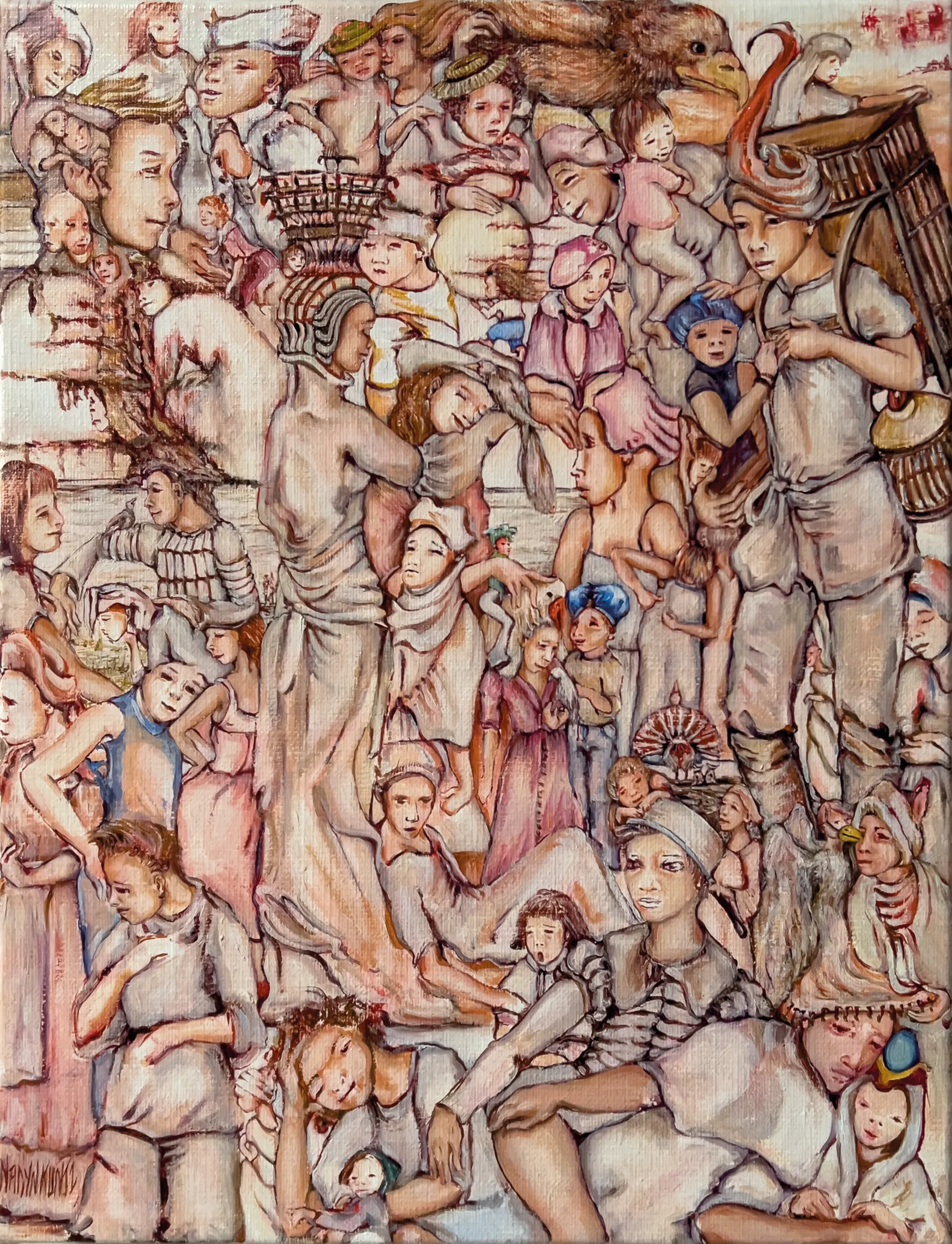 Nadyn KUNTZ L'Oiseleur huile sur toile Centre Cristel Saint-Malo